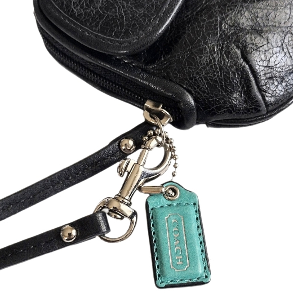 🖤 Coach Poppy Black Polished Leather Mini Bag Legacy Push Lock Wristlet Pouch - Picture 7 of 12
